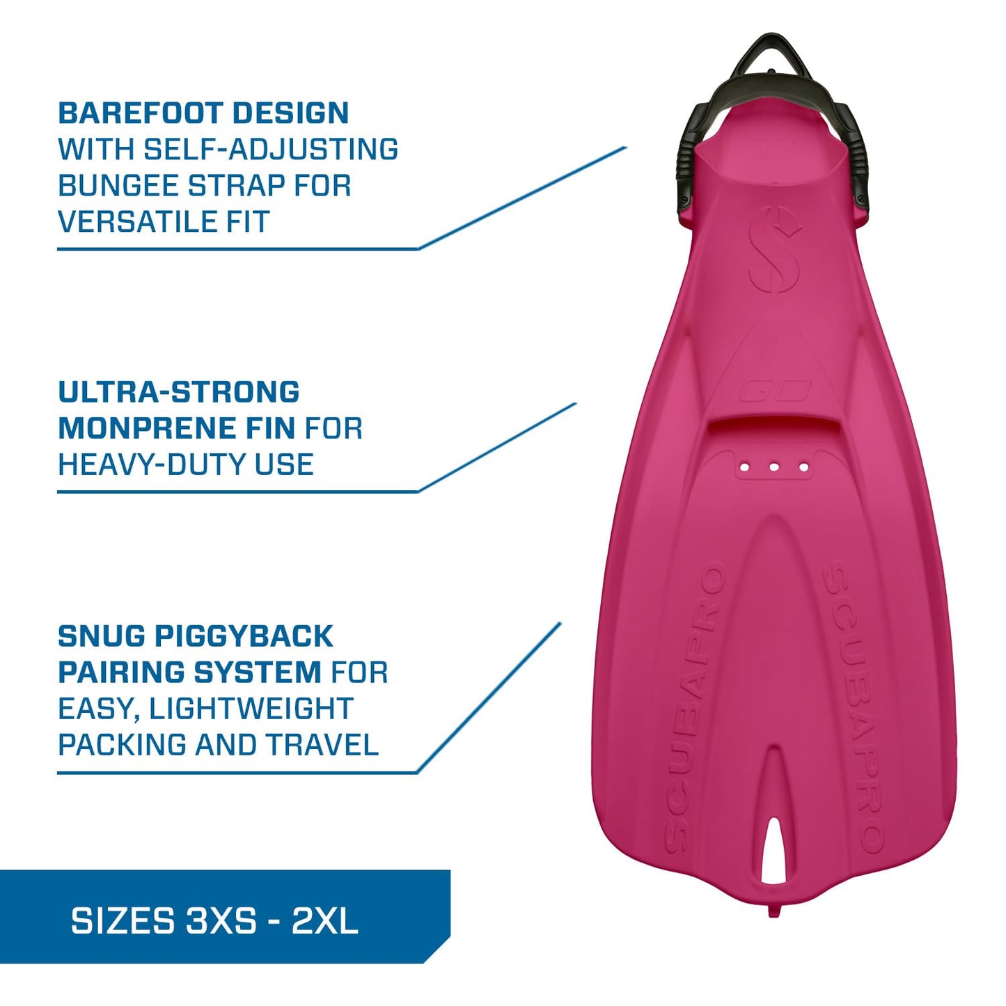 SCUBAPRO GO Travel Scuba Diving Fin for Snorkeling and Swimming, Open Heel Strap
