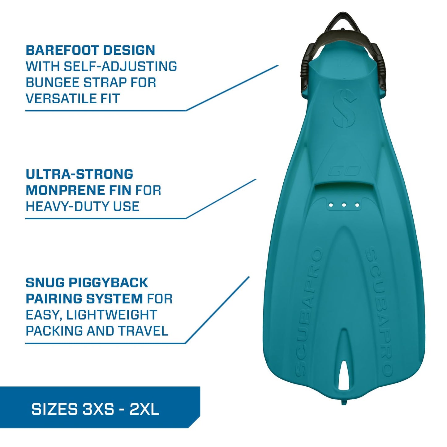 SCUBAPRO GO Travel Scuba Diving Fin for Snorkeling and Swimming, Open Heel Strap