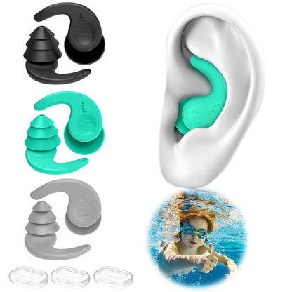 Swimming Ear Plugs for Adults,3 Pairs Waterproof Reusable Silicone Swim Earplugs for Swimming Surfing Snorkeling Showering and Water Pool,Beach,Ocean (Adults & Teens 14+)