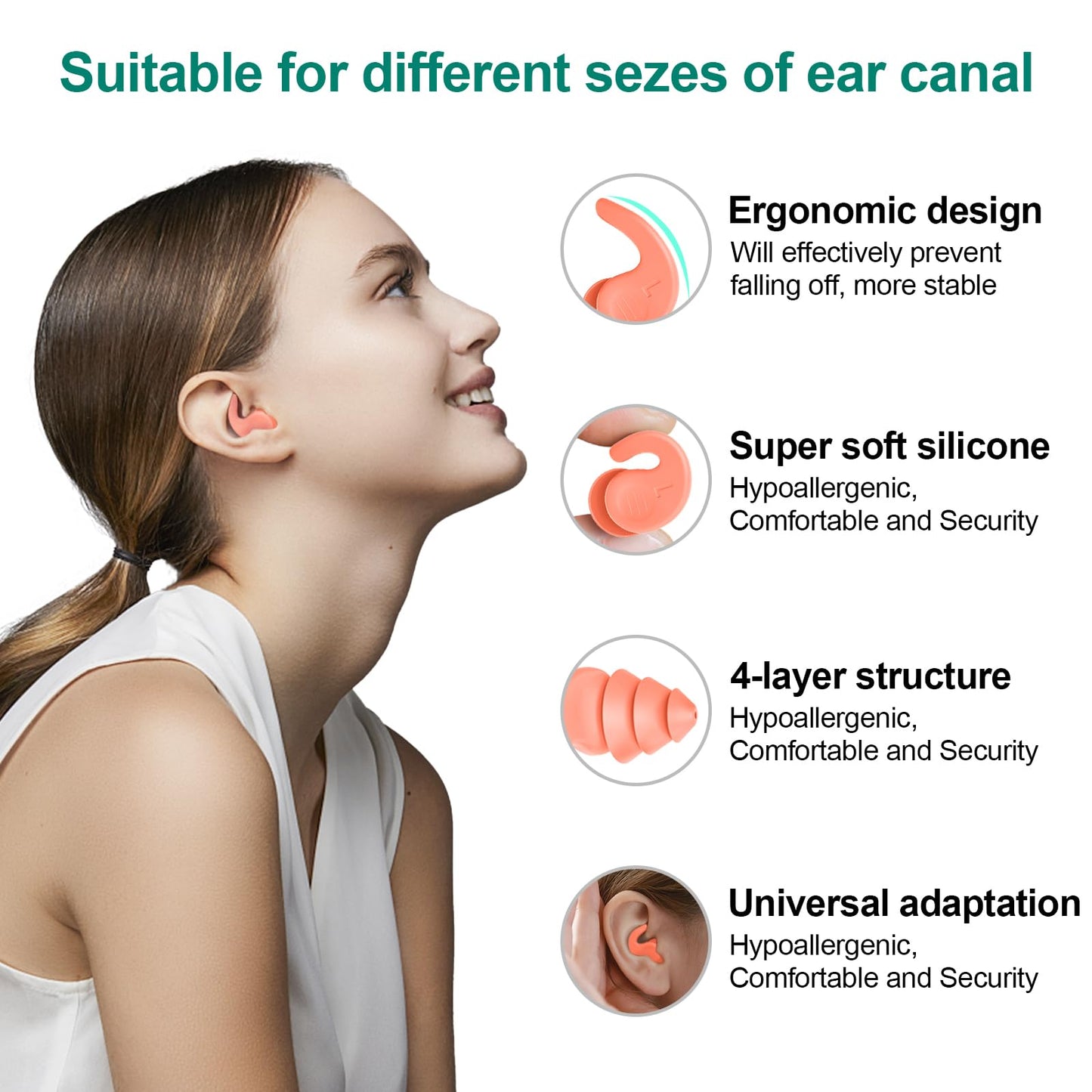 Swimming Ear Plugs for Adults,3 Pairs Waterproof Reusable Silicone Swim Earplugs for Swimming Surfing Snorkeling Showering and Water Pool,Beach,Ocean (Adults & Teens 14+)