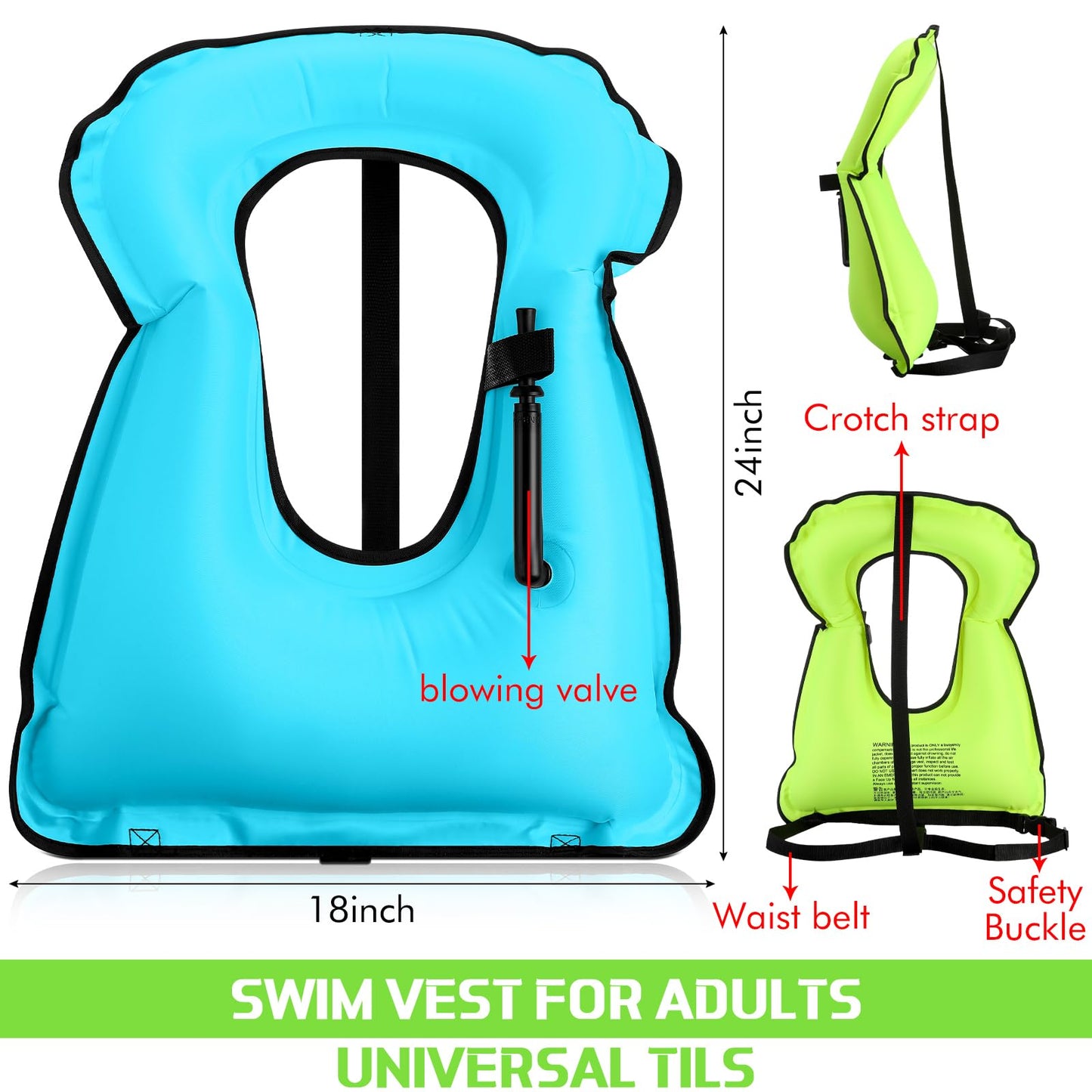 Jerify 4 Pcs Inflatable Swim Vest for Adults Portable Swim Vest Jackets Adjustable Diving Jackets for Adult Swimming Diving