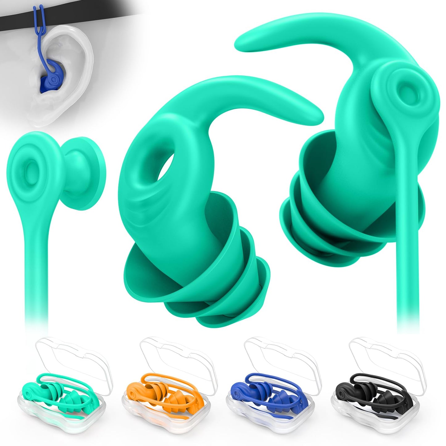 Swimming Ear Plugs for Adults,3 Pairs Waterproof Reusable Silicone Swim Earplugs for Swimming Surfing Snorkeling Showering and Water Pool,Beach,Ocean (Adults & Teens 14+)