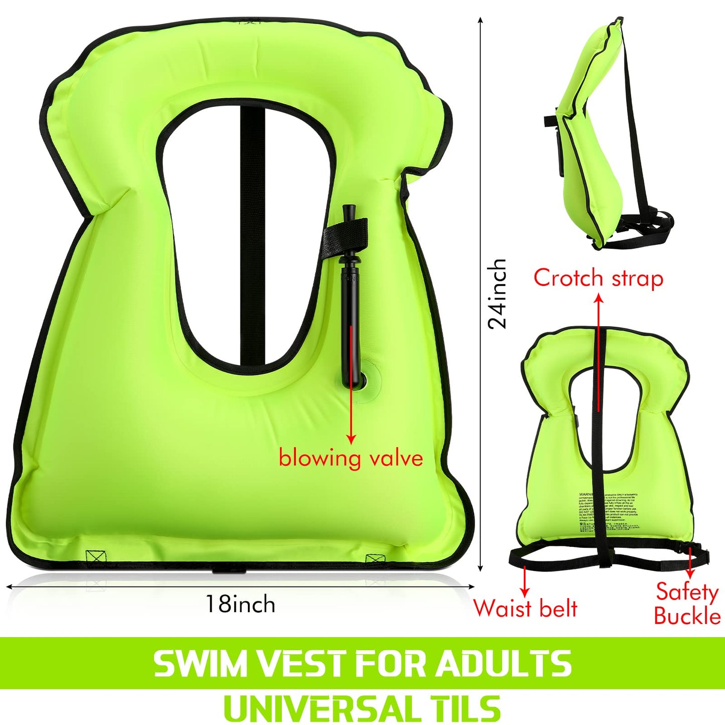 Jerify 4 Pcs Inflatable Swim Vest for Adults Portable Swim Vest Jackets Adjustable Diving Jackets for Adult Swimming Diving