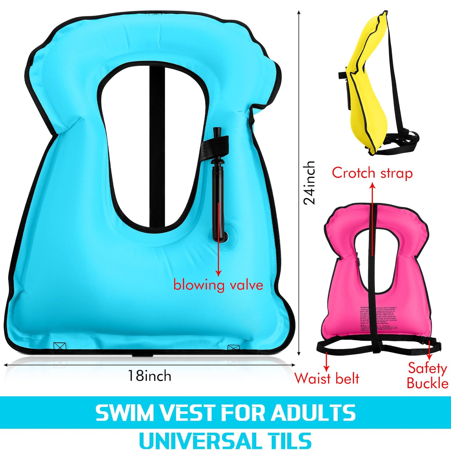 Jerify 4 Pcs Inflatable Swim Vest for Adults Portable Swim Vest Jackets Adjustable Diving Jackets for Adult Swimming Diving