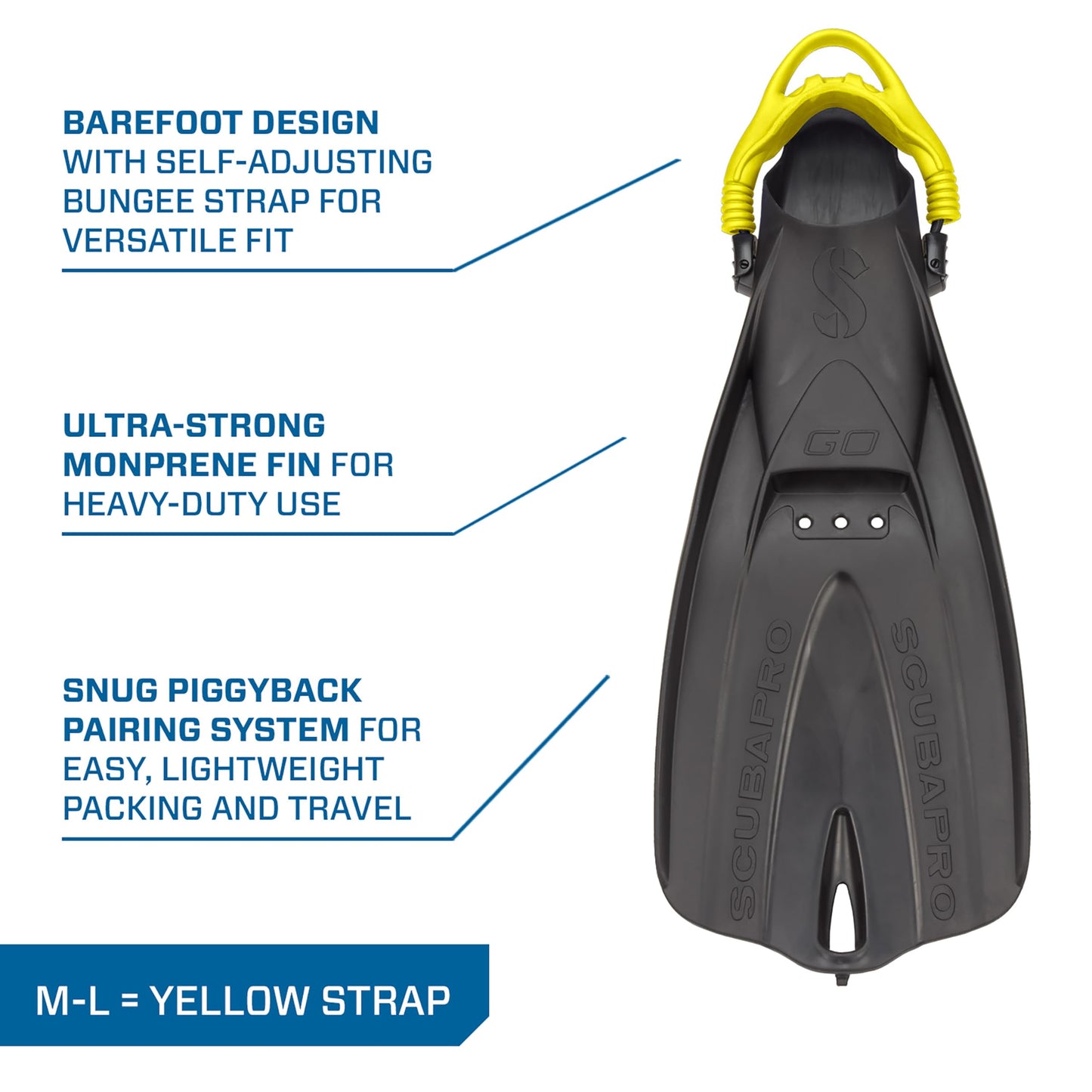 SCUBAPRO GO Travel Scuba Diving Fin for Snorkeling and Swimming, Open Heel Strap
