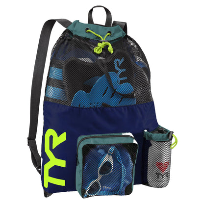 TYR Big Mesh Mummy Backpack For Wet Swimming, Gym, and Workout Gear, Pink