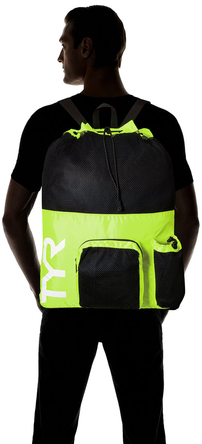 TYR Big Mesh Mummy Backpack For Wet Swimming, Gym, and Workout Gear, Pink