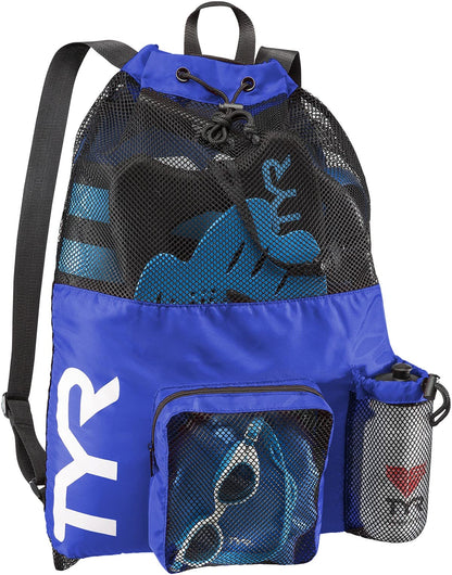 TYR Big Mesh Mummy Backpack For Wet Swimming, Gym, and Workout Gear, Pink