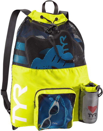 TYR Big Mesh Mummy Backpack For Wet Swimming, Gym, and Workout Gear, Pink