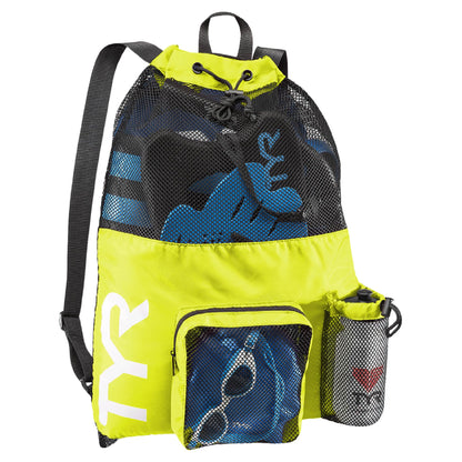 TYR Big Mesh Mummy Backpack For Wet Swimming, Gym, and Workout Gear, Pink