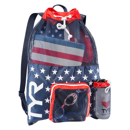 TYR Big Mesh Mummy Backpack For Wet Swimming, Gym, and Workout Gear, Pink