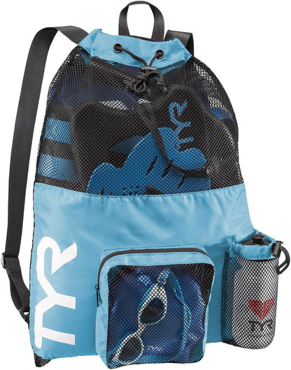 TYR Big Mesh Mummy Backpack For Wet Swimming, Gym, and Workout Gear, Pink