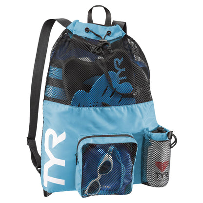 TYR Big Mesh Mummy Backpack For Wet Swimming, Gym, and Workout Gear, Pink